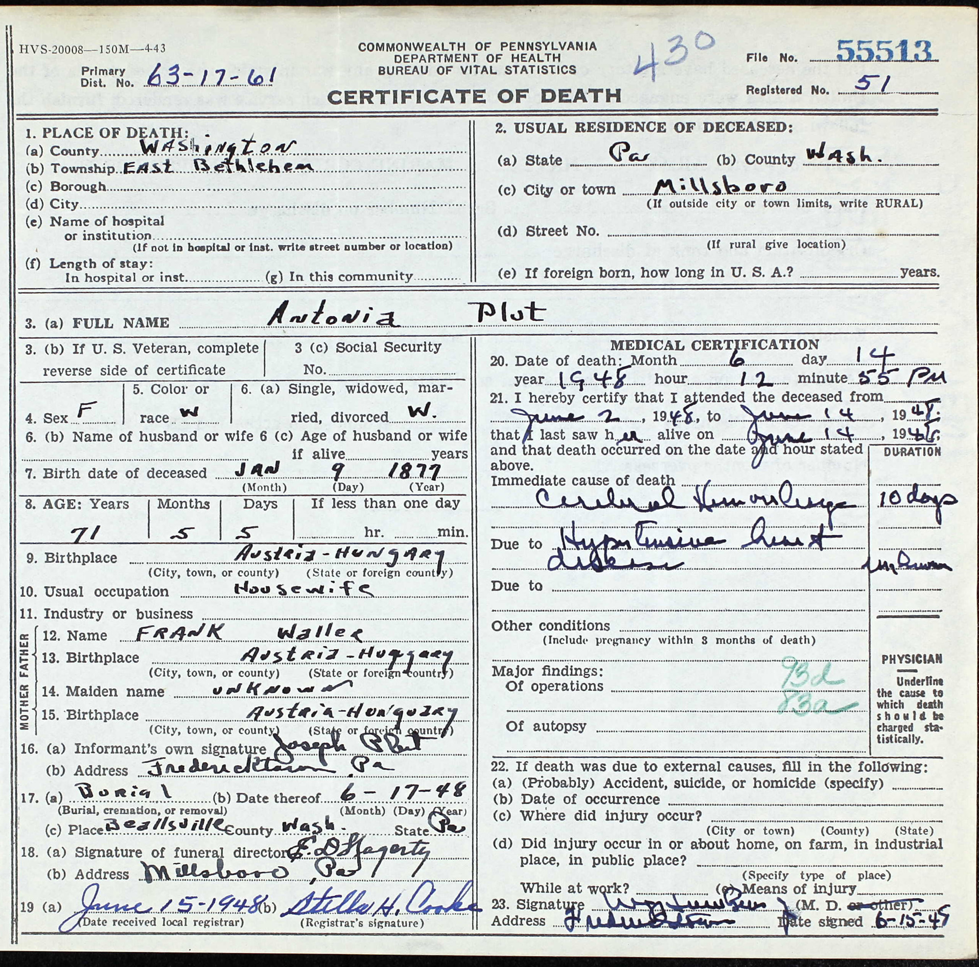 death certificate